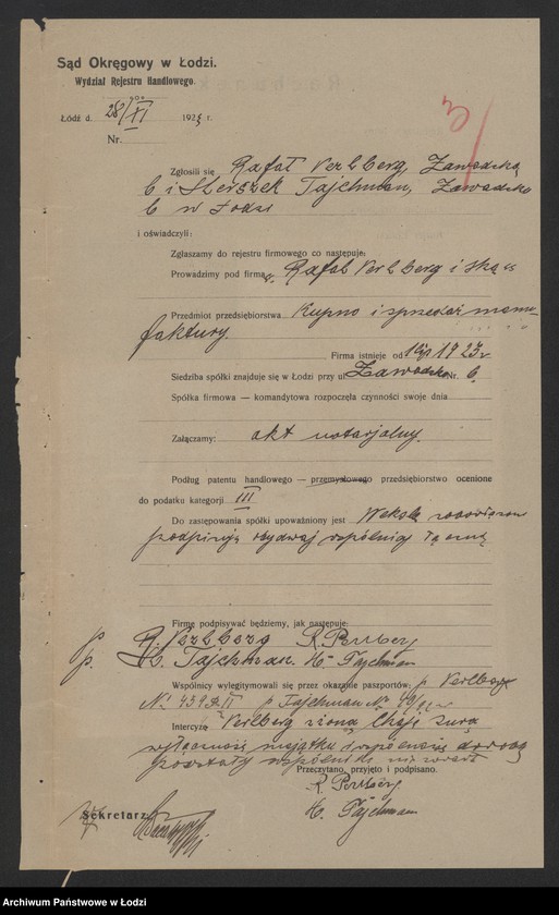 Obraz 5 z jednostki "R.Perlberg i H.Tajchman- kupno i sprzedaż towarów manufakturowych"
