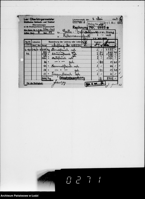 Obraz 20 z jednostki "Lebensmitteleinkauf. Aufträge, [Lieferscheinen und Rechnungen] 19781-19830 [Dostawa artykułów pierwszej potrzeby do Getta]"