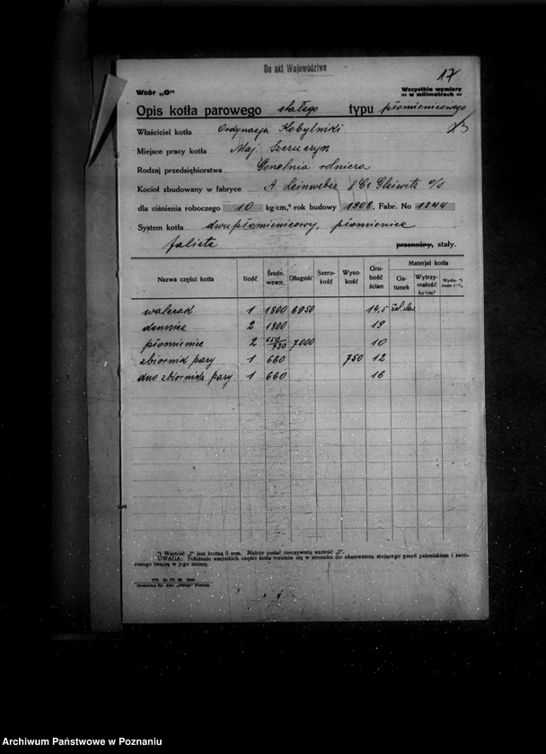 Obraz 20 z jednostki "Gorzelnia w majątku Szczuczyn własność Ordynacja w Kobylnikach powiat szamotulski nr woj. kotła 5249 pop. własność Fabryka makaronów musztard i konserw D. Stabrowskiego w Poznaniu"