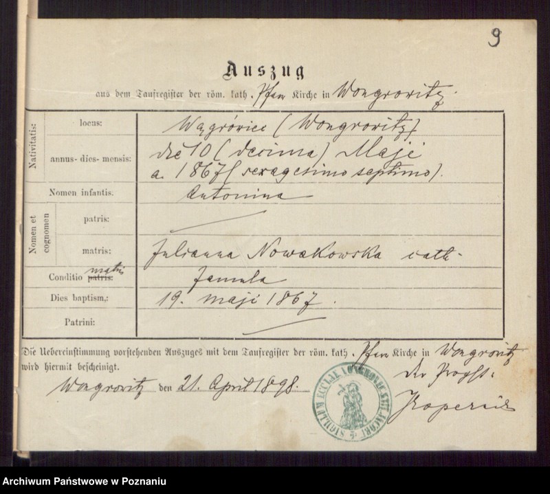 Obraz 11 z jednostki "Die von den Verlobten beigebrachten Urkunden zur Eheschliessung pro 1898"