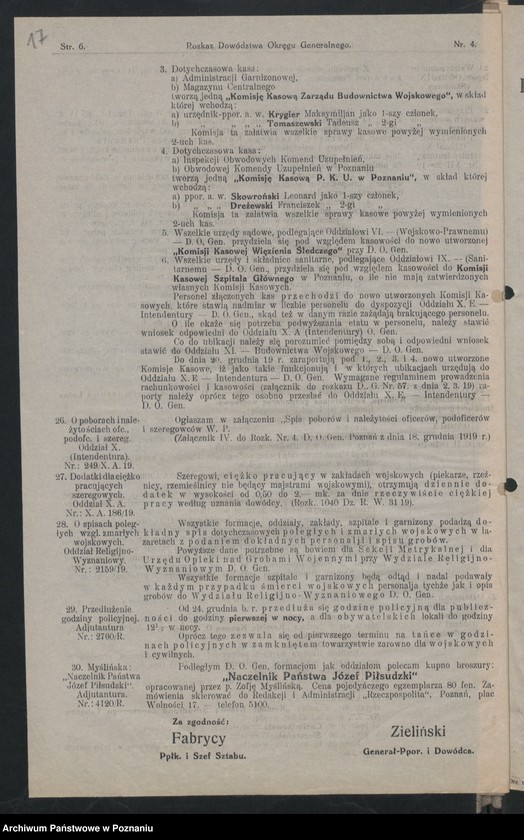 Obraz 19 z jednostki "/Rozkazy Dowództwa Okręgu Generalnego w Poznaniu/, nr 1-6."