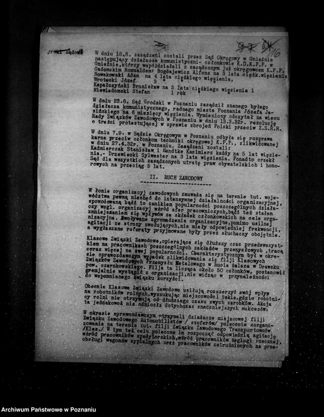 Obraz 20 z jednostki "Sprawozdania okresowe ze stanu bezpieczeństwa za miesiące lipiec-grudzień 1932 r. /nr 7-12/"