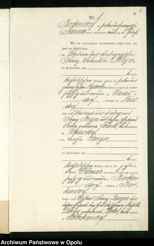 Obraz 5 z jednostki "Heiraths-Neben-Register des Standesamts Borkendorf pro 1895"
