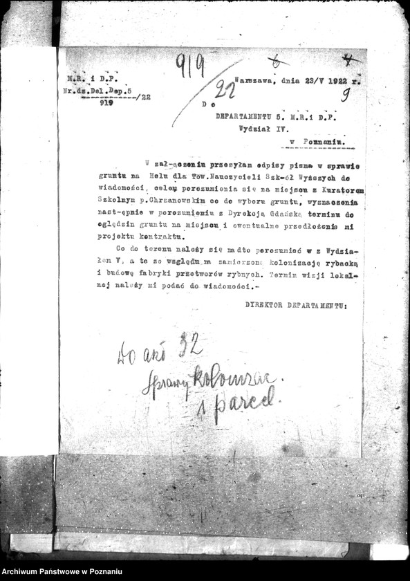 Obraz 13 z jednostki "Opcje, sprawy kolonizacyjne, przewłaszczenia, eksmisje kolonistów [organizacyjne i parcelacyjne]"