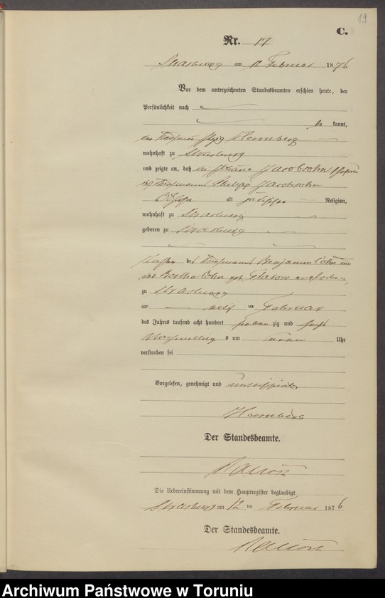 image.from.unit.number "Sterbe-Neben-Register Stadt Strasburg [Brodnica-Miasto] für das Jahr 1876"