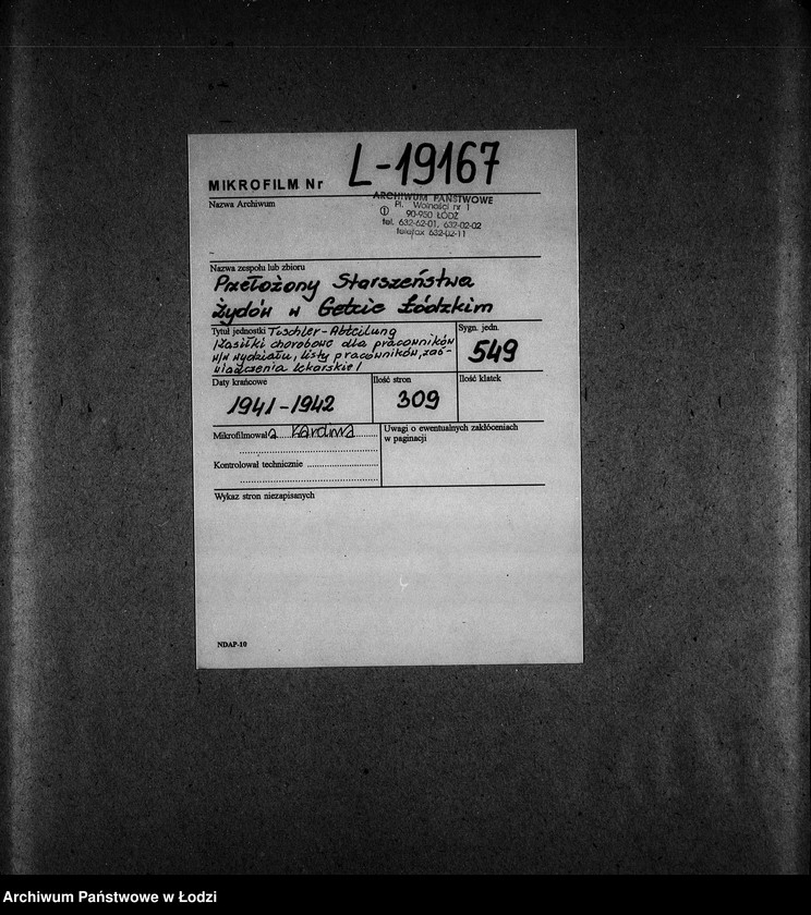 Obraz 2 z jednostki "Tischler-Abteilung [Zasiłki chorobowe dla pracowników wydziału, listy pracowników, zaświadczenia lekarskie]"