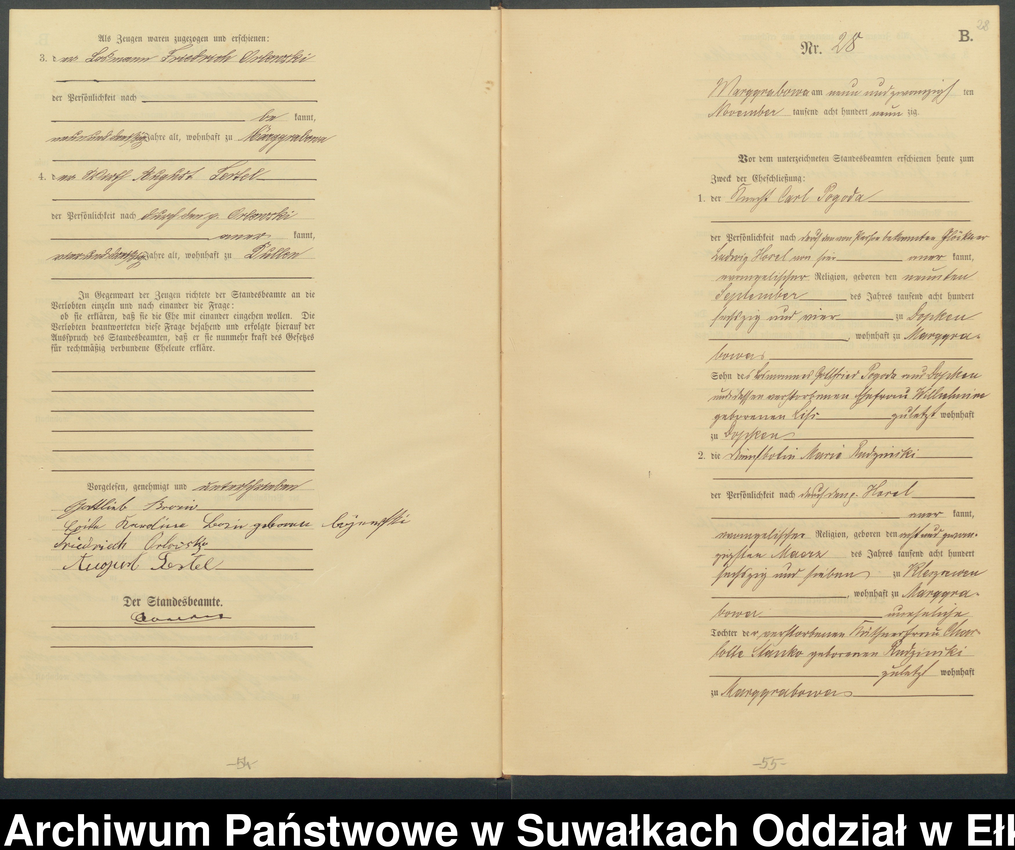 Skan z jednostki: Heiraths-Haupt-Register des Königlichen Preussischen Standes-Amtes Stadtgemeinde Marggrabowa Kreis Oletzko