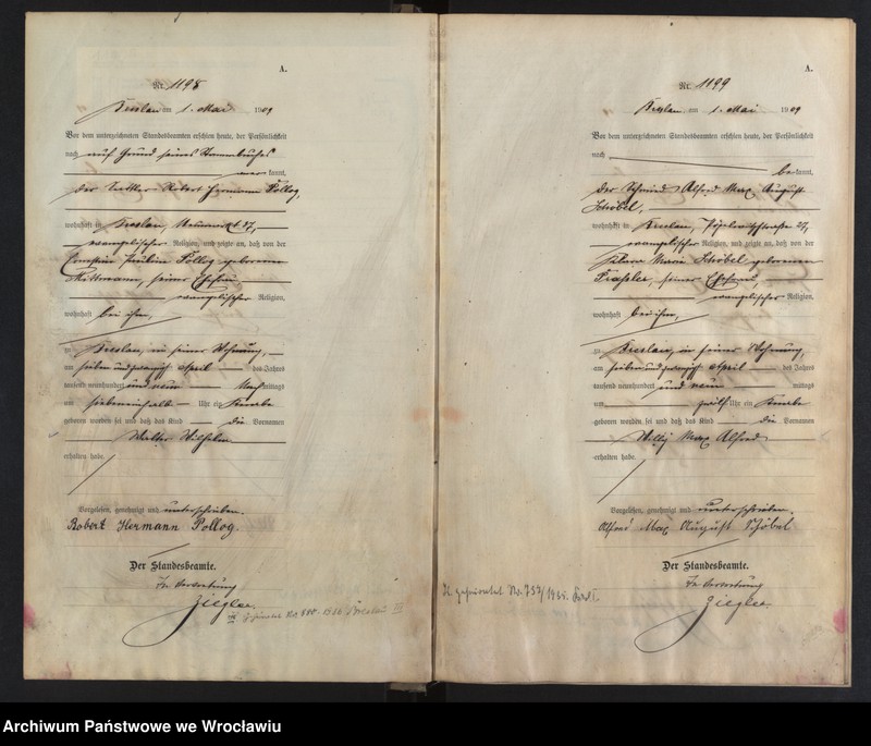 image.from.unit.number "Geburts-Haupt-Register Breslau I 1909 Band 4"