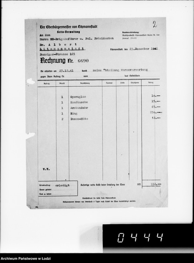 Obraz 10 z jednostki "Einnahme Anweisungen. [Sprzedaż przedmiotów skonfiskowanych]"