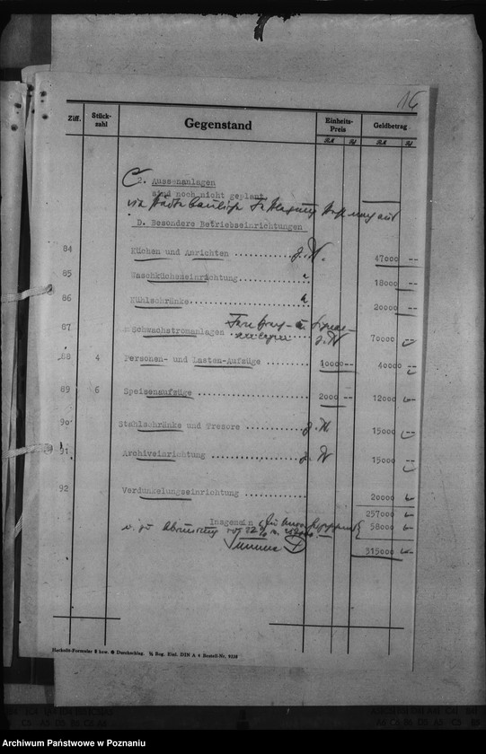 Obraz 20 z jednostki "Kostenvoranschlag. Neugestaltung des Schlosses zu Posen"