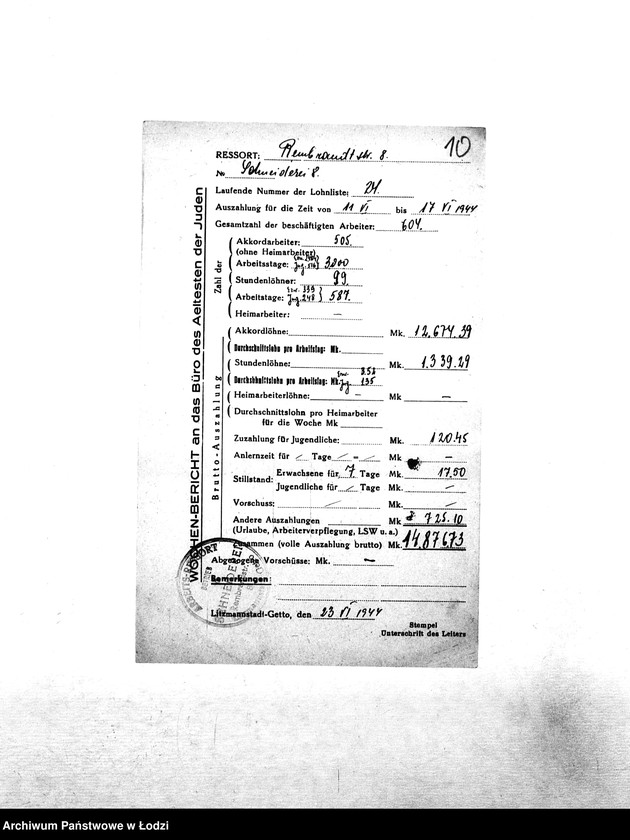 Obraz 13 z jednostki "[Tygodniowe sprawozdania resortów pracy: liczba pracowników, czas pracy, wysokość płacy]"