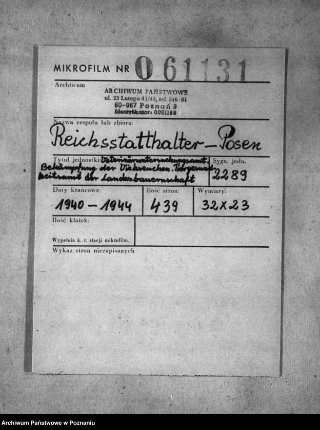 Obraz 2 z jednostki "Veterinäruntersuchungsamt. Bekämpfung der Viehseuchen. Tiergesundheitsamt der Landesbauernschaft"