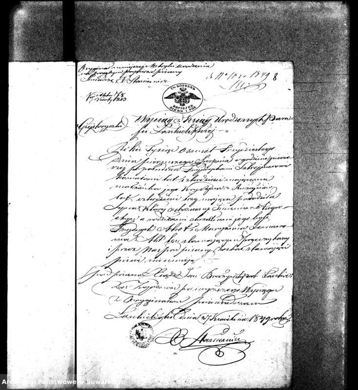 image.from.unit.number "Dowody do aktów małżeństw Parafii Ewangelickiey Wiżayny z roku 1849."