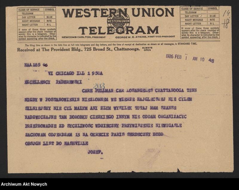 image.from.unit.number "Orłowski Józef; Załączniki: 1) wycinki prasowe; 2) rachunek dla I. Paderewskiego z 27 I 1926 r.; 3) "Odznaczenie dla Związkowców... Zjednoczeniowców... W sprawie Encyklopedii" (rękopis J. Orłowskiego); 4) "Kopia okrężnego listu do p. Siwińskiego i przyjaciół w Ameryce" J. Orłowskiego z 11 III 1926 r. (maszynopis); 5) "Mój okólnik do ustanowionych przezemnie mężów zaufania", 24 III 1926 r. (kopia - maszynopis); 6) "Kopia listu do przyjaciół w Ameryce" J. Orłowskiego z 31 III 1926 r. (maszynopis - fotokopia); 7) list Bernaczka - w imieniu "Zarządu Okręgowego Związku Towarzystw Powstańców i Wojaków" (Bydgoszcz) do J. Orłowskiego oraz I. Paderewskiego z 20 IV 1926 r. (rękopis, maszynopis); 8) "Affidewit" (oświadczenia) J. Orłowskiego z 4 IX 1926 r.; 9) list do ministra spraw zagranicznych z 26 IX 1926 r. (rękopis J. Orłowskiego, dopiski I. Paderewskiego, notatka - rękopis H. Lübke; 10) "Podpisy na liście Monarchistów" (rękopis J. Orłowskiego); Jeden list niekompletny; L.43"