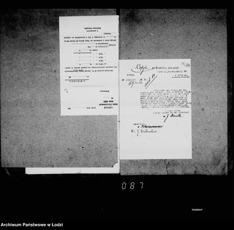 Obraz 17 z jednostki "Akta dotyczące synagogi przy ul. Wolborskiej nr 20"