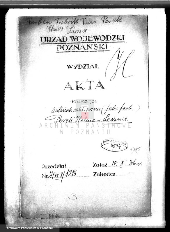 Obraz 4 z jednostki "Zatwierdzenie zakładu przemysłowego /fabryki farb/ H. Perek w Lesznie"