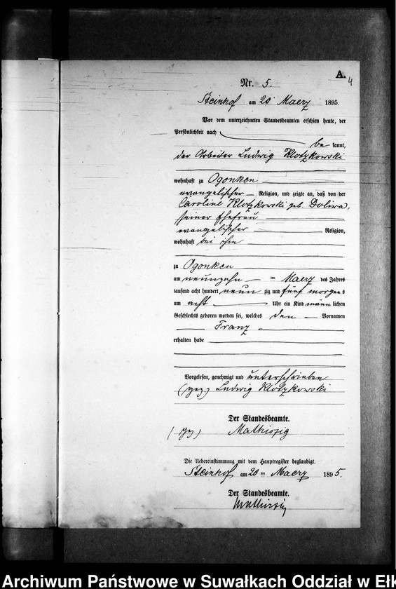 image.from.unit.number "Geburts-Neben-Register des Preussischen Standes-Amtes Gr. Strengeln Kreis Angerburg"