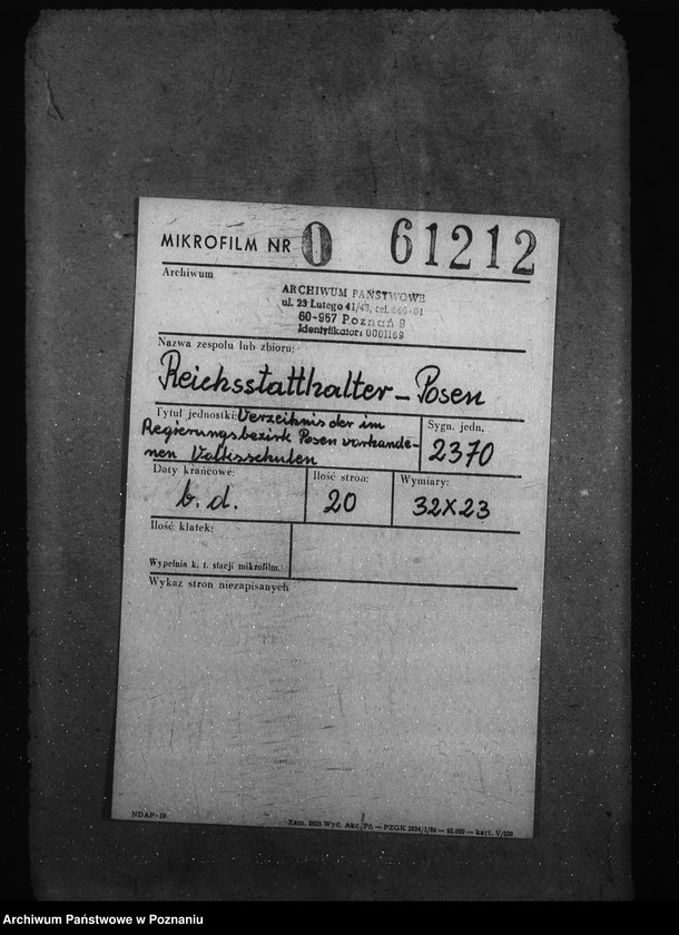 Obraz 2 z jednostki "Vorzeichnis der im Regierungsbezirk Posen vorhandenen Volksschulen"