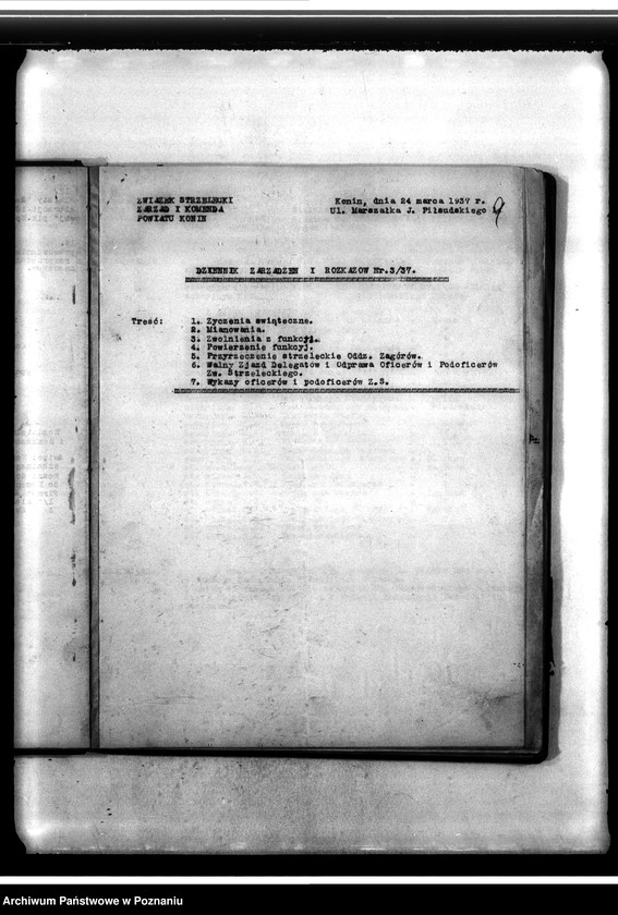 Obraz 13 z jednostki "Dziennik zarządzeń i rozkazów Komendy Powiatowej Związku Strzeleckiego w Koninie"