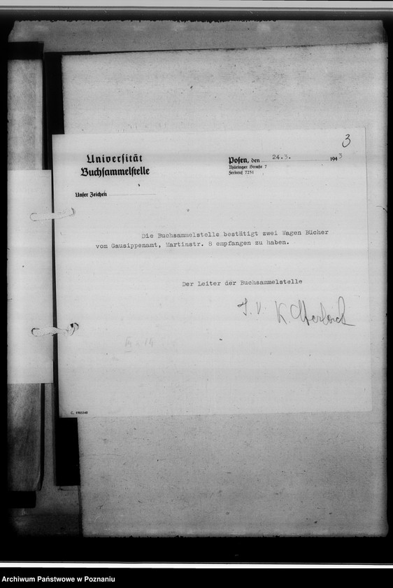 Obraz 7 z jednostki "[Przekazanie Instytutowi Historii Sztuki przy Reichsuniversität w Poznaniu księgozbioru z zakresu historii sztuki]"