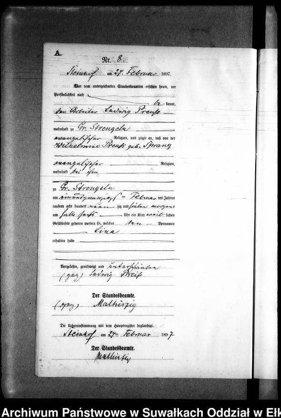 image.from.unit.number "Geburts-Neben-Register des Preussischen Standes-Amtes Gr. Strengeln Kreis Angerburg"