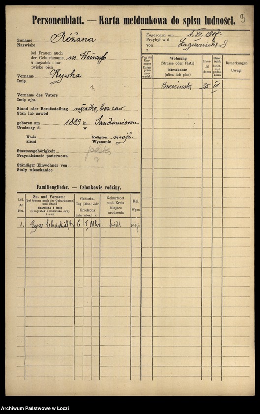 Obraz 5 z jednostki "[Spis ludności Łodzi] Rożana-Różyński"