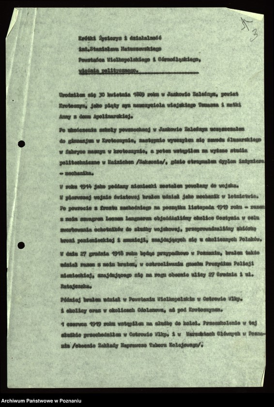 Obraz 13 z jednostki "Życiorys i wspomnienia inż. Stanisława Matuszewskiego powstańca wielkopolskiego i śląskiego."