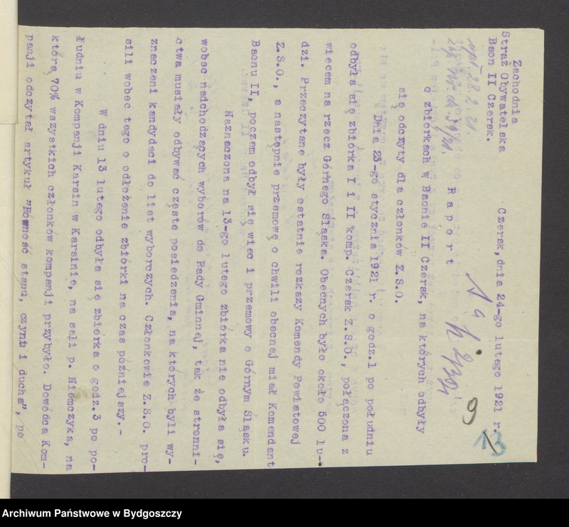 image.from.unit.number "Raporty Baonów do Komendy Powiatowej w Chojnicach o pracach oświatowych [wykładach i odczynach]"
