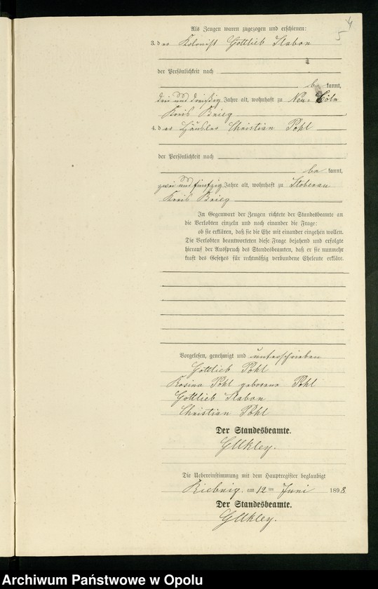 Obraz 8 z jednostki "Heiraths-Neben-Register Standes-Amt Riebnig 1898"
