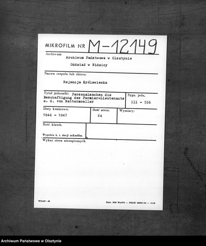 image.from.unit.number "Bescheftigung des Premier-Lieutenents a.d. von Nattermoeller"