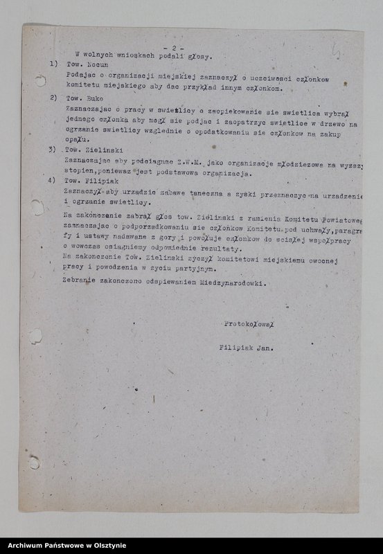 image.from.unit.number "Komitet Miejski Polskiej Parii Robotniczej w Mrągowie: protokoły z posiedzeń, zebrań aktywu miejskiego, sprawozdania. Protokoły z zebrań Kół miejskich PPR miasta Mrągowa: Państwowa Centrala Handlowa, KP PPR Milicji Obywatelskiej, "Odbudowa", Odlewnia Warsztatów Mechanicznych, Państwowa Fabryka Wyrobów Drzewnych, Powiatowy Urząd Bezpieczeństwa Publicznego, Samopomoc Chłopska"