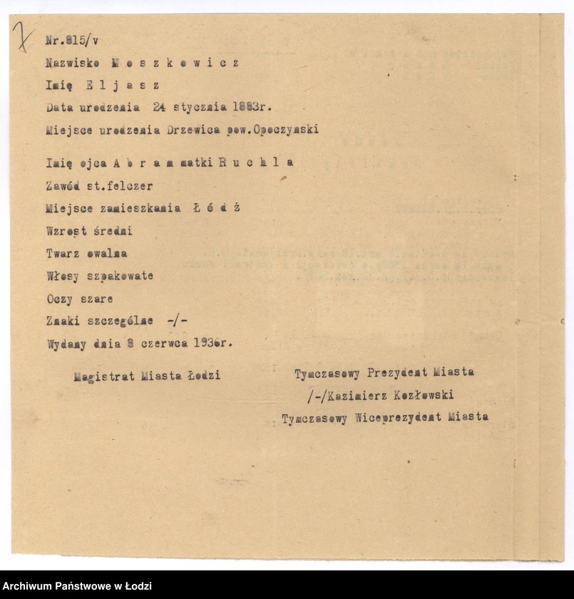 Obraz 10 z jednostki "Moszkowicz Eliasz - felczer - akta rejestracyjne"