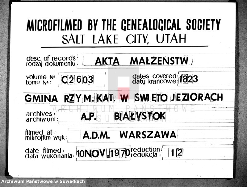 image.from.unit.number "Akta zaślubionych w roku 1823 urzędnika stanu cywilnego gminy święto jeziorskiey w obwodzie seyneńskim województwa augustowskiego"