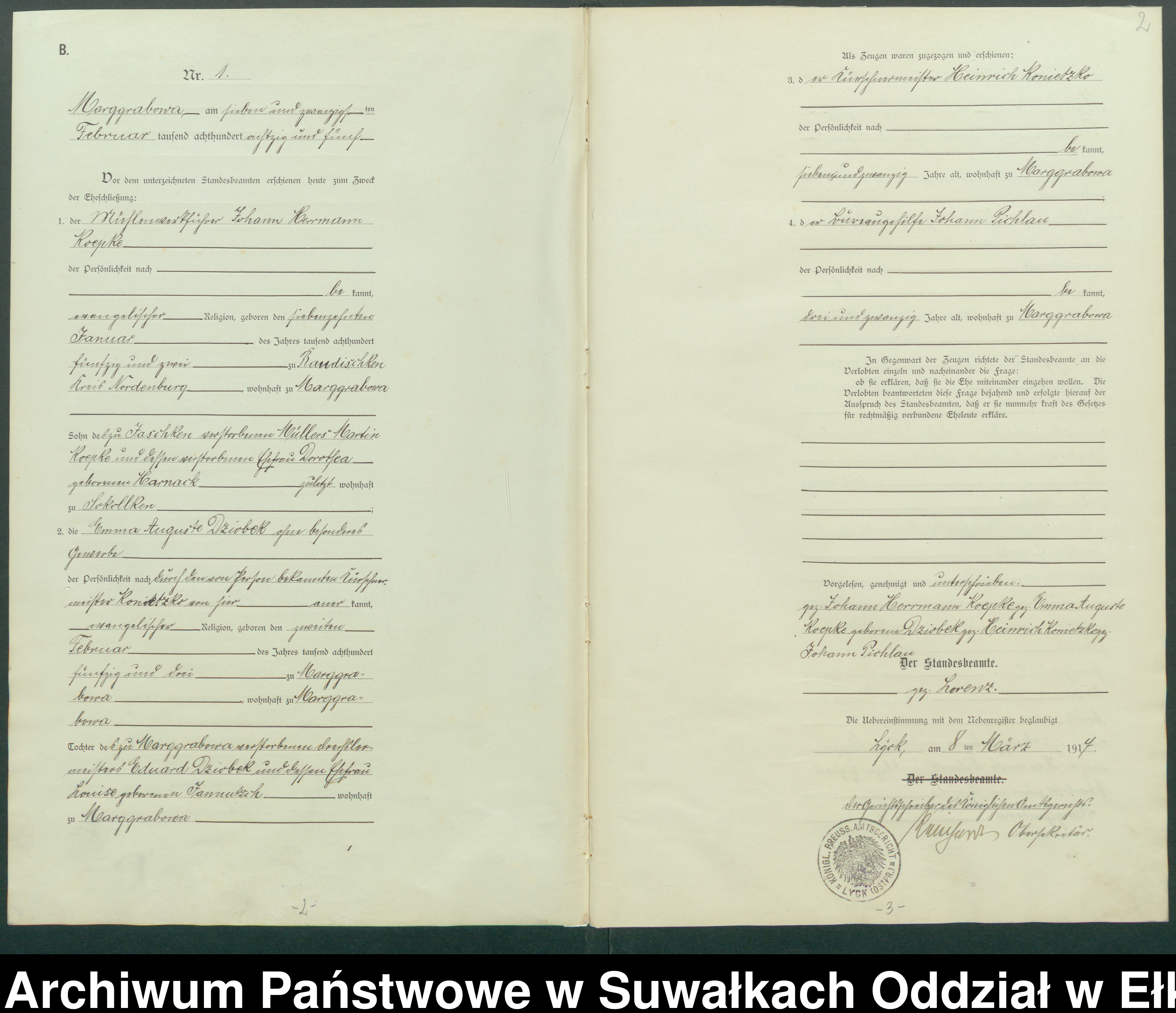 Skan z jednostki: Heirats-Haupt-Register des Standesamtes Marggrabowa Kreis Oletzko
