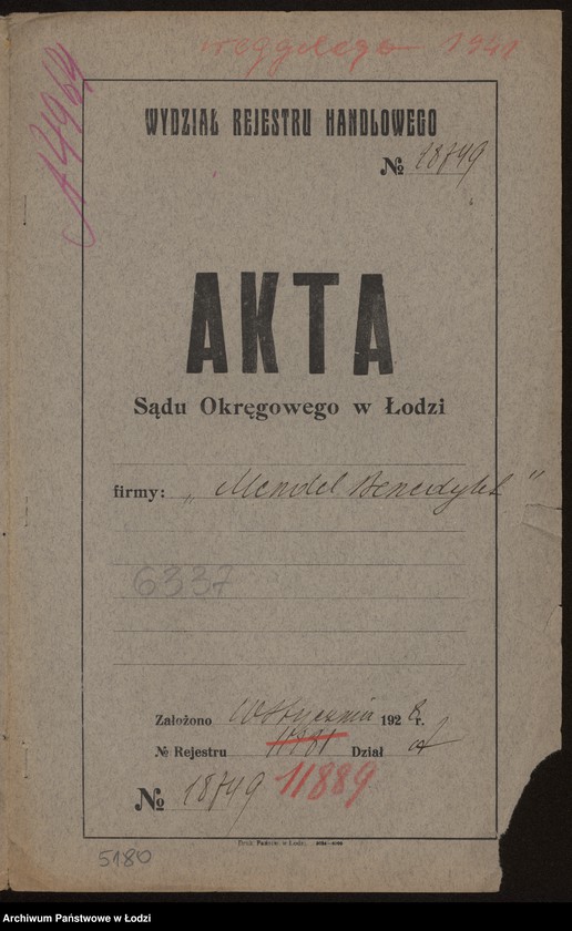 Obraz 2 z jednostki "Mendel Benedykt- mechaniczna tkalnia wyrobów włókienniczych"