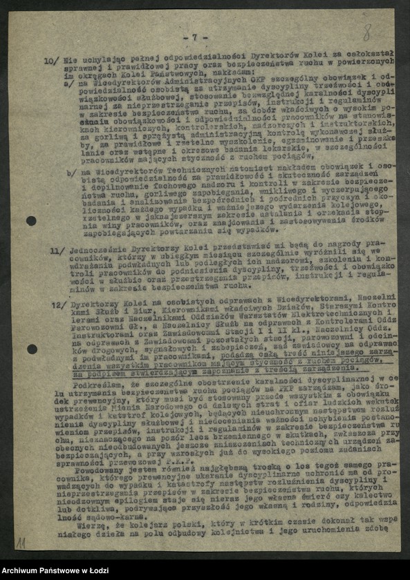 Obraz 9 z jednostki "Zarządzenia Ministerstwa [Komunikacji oraz pisma okólne Zarządu Głównego Związku Zawodowego Pracowników kolejowych]"