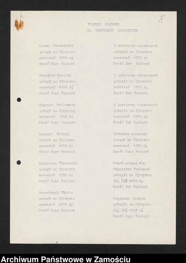 image.from.collection.number "Kwatera wojskowa na cmentarzu parafialnym w Zamościu111"