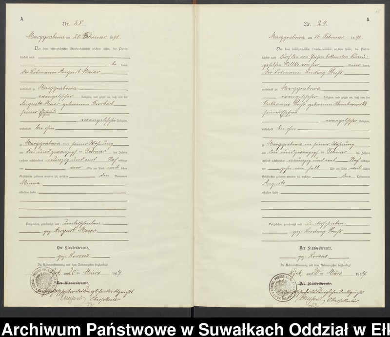 image.from.unit.number "A1.Geburts-Register [Haupt-Register] Standesamt Stadtgemeinde Marggrabowa No.1 bis 144"