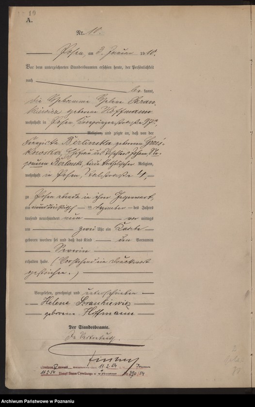 Obraz 11 z jednostki "Księga miejscowa urodzeń tom I [Rejestr główny urodzeń]"