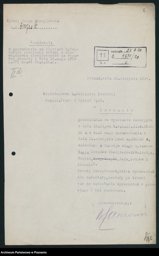 Obraz 8 z jednostki "[Korespondencja z Wyższym Urzędem Ubezpieczeń w Poznaniu, sprawozdania z działalności urzędów ubezpieczeń]"