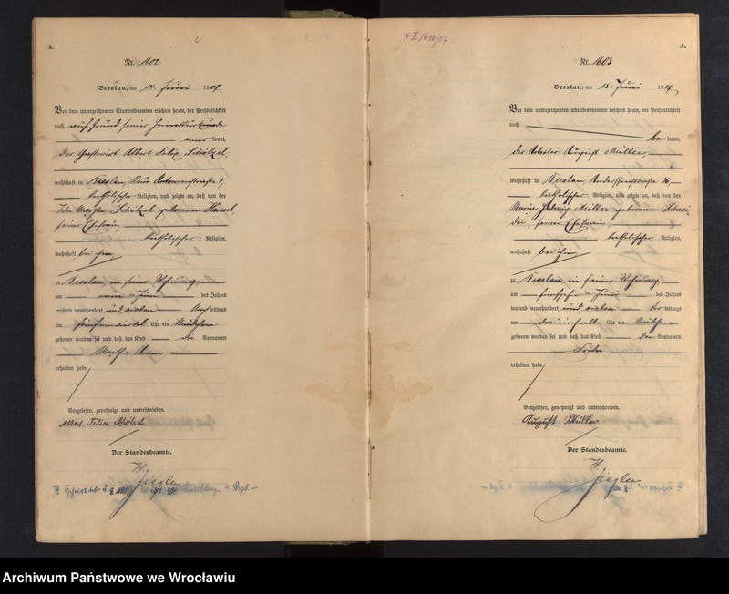 image.from.unit.number "Geburts-Haupt-Register Breslau I 1907 Band 5"