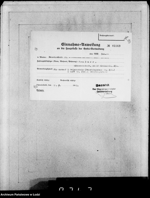 Obraz 13 z jednostki "Einnahme Anweisungen. [Sprzedaż przedmiotów skonfiskowanych]"