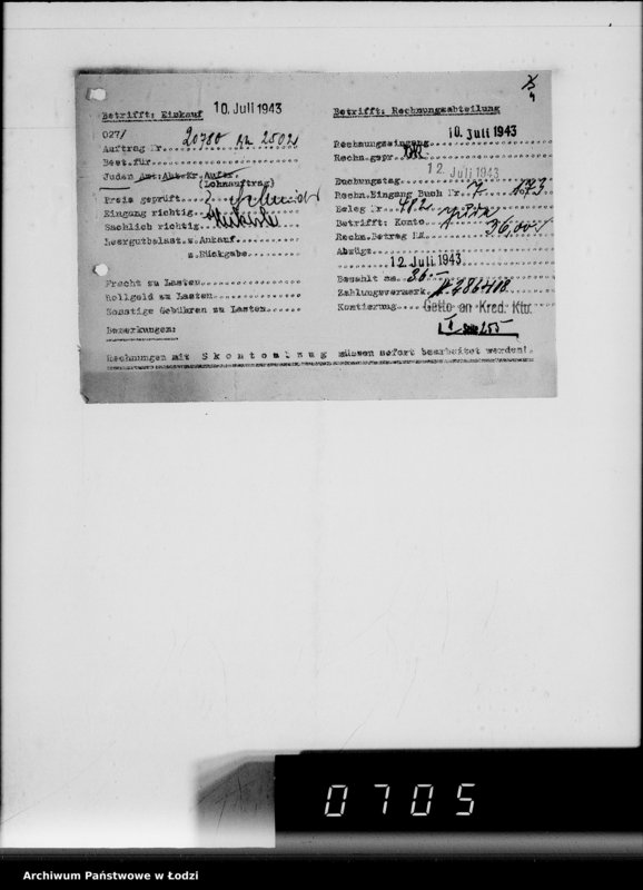 Obraz 8 z jednostki "Lebensmitteleinkauf, Aufträge, [Lieferscheinen und Rechnungen] 20721-20780"