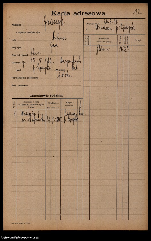 Obraz 14 z jednostki "[Spis ludności Łodzi] Graczyk - Grajlich"