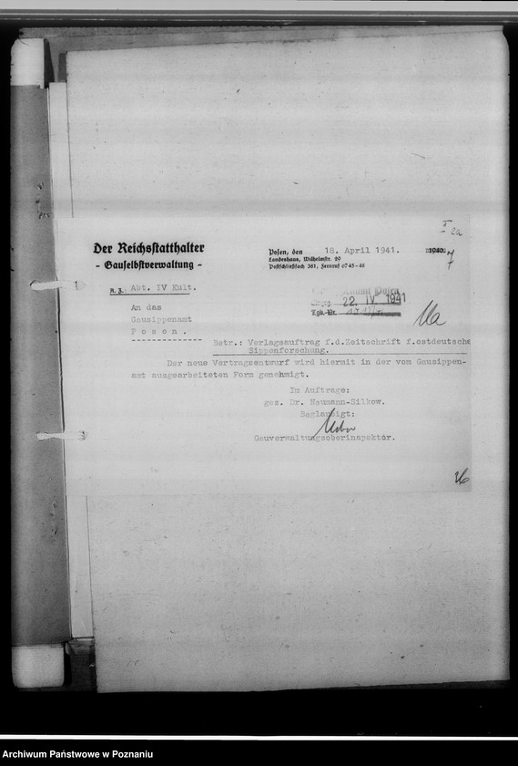 Obraz 11 z jednostki "Zeitschrift für ostdeutsche Sippenforschung [korespondencja w sprawie prospektu wydawnictwa, umowa z Wydawnictwem Pedagogicznym]"