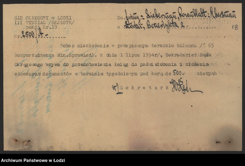 Obraz 20 z jednostki "Dawid Liberman, Teodor Rozenblat i Salomon Ebersman – fabrykacja i sprzedaż wyrobów manufakturowych"