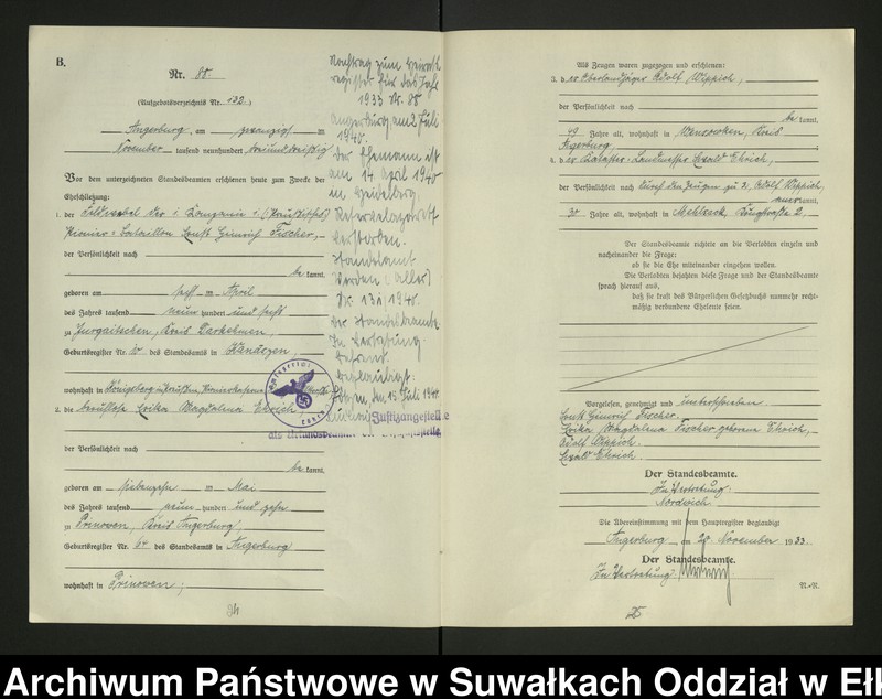 image.from.unit.number "B2. Heirats - Register (Neben - Register) Standesamt Angerburg Ostpr. einschl. der Standesamtsbezirk, Gross Strengeln, Kehlen und Prinowen"