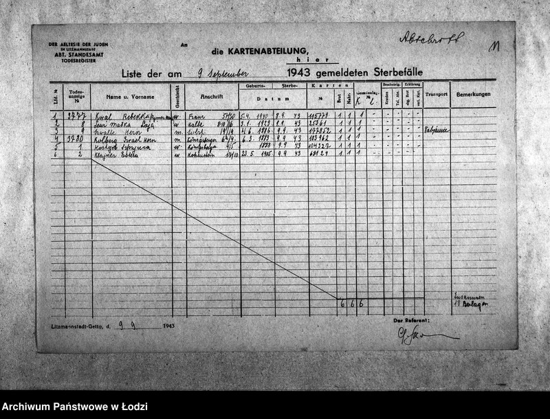 Obraz 14 z jednostki "[Odpisy dziennych list zgonów wysłanych do Wydziału Kart]"