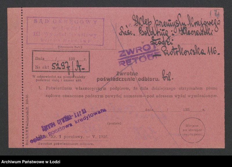 Obraz 16 z jednostki "Goldring i Kleczewski – sprzedaż towarów manufakturowych"