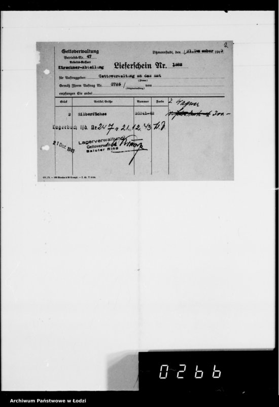 Obraz 7 z jednostki "Warenverwertung an den Ältesten der Juden Aufträge 5986-6000. [Odzież i wyroby kuśnierskie]"